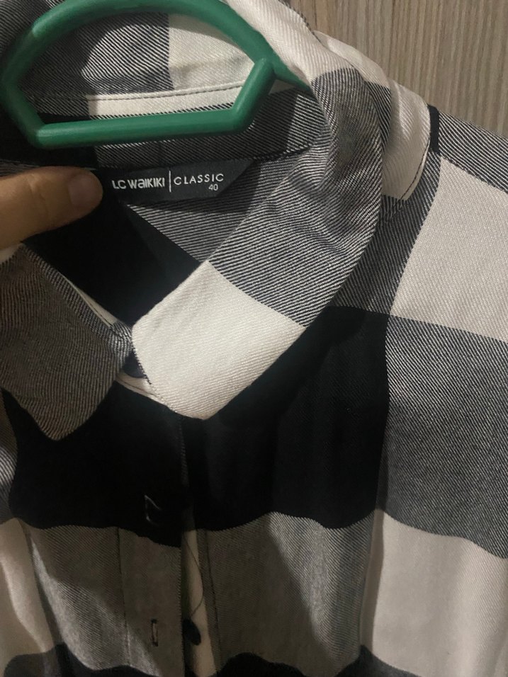 Kadın Gri Ekose Uzun Kollu Gömlek - Görsel 4