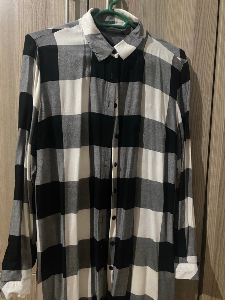 Kadın Gri Ekose Uzun Kollu Gömlek - Görsel 3