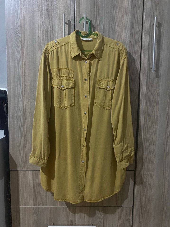 Kadın Haki Uzun Kollu Gömlek - Görsel 3