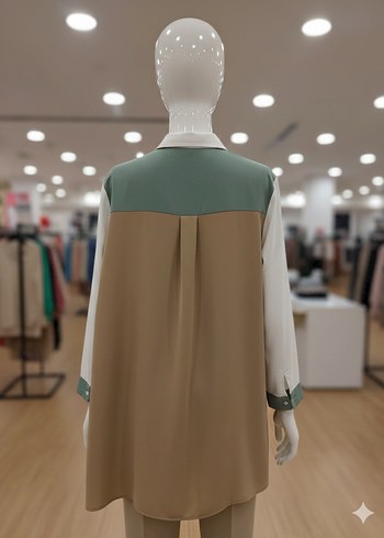 Kadın Bej Renkli Düğmeli Mini Gömlek - Görsel 2