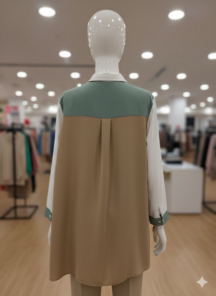 Kadın Bej Renkli Düğmeli Mini Gömlek - Görsel 2