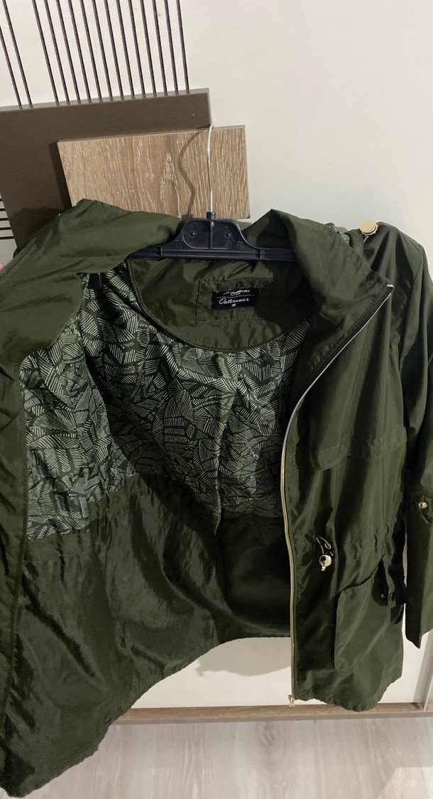 Kadın Yeşil Fermuarlı Midi yağmurluk - Görsel 2