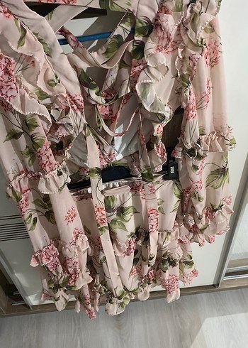 Pembe Çiçekli Mini Elbise - Görsel 2