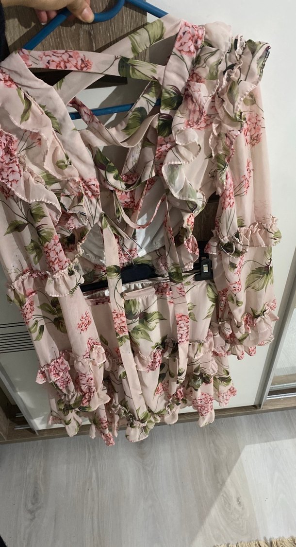 Pembe Çiçekli Mini Elbise - Görsel 2