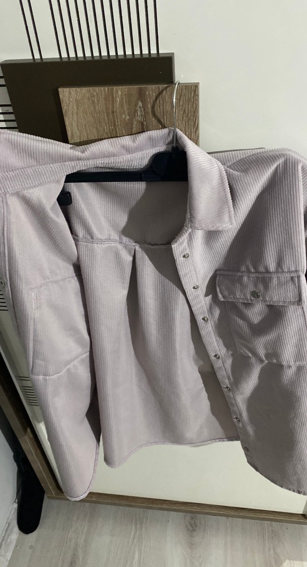 Lila Düğmeli Kadife Kadın Gömlek - Görsel 2