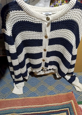 Çizgili Mini Örgü Hırka - Görsel 3