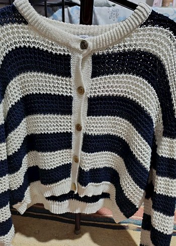 Çizgili Mini Örgü Hırka - Görsel 2