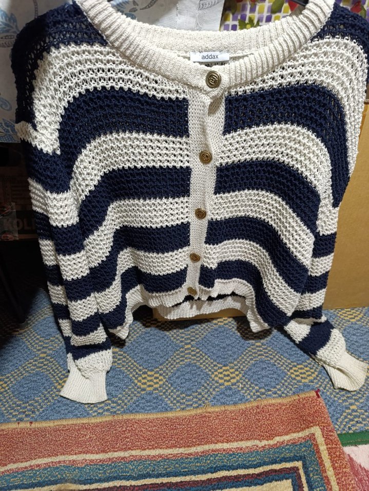 Çizgili Mini Örgü Hırka - Görsel 3