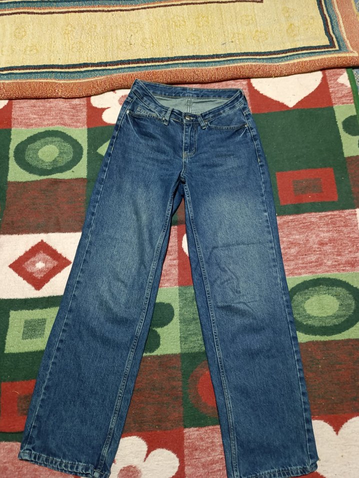 Renkli Bağlama Desenli Bol Kesim Kadın Kot Pantolon - Görsel 2