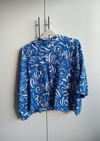 LC Waikiki Lcw Mavi Oversize Kadın Crop Gömlek