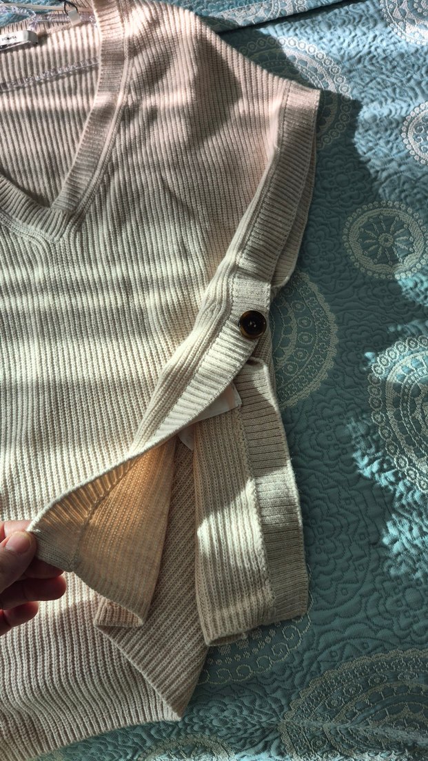 V Yaka Bej Kadın Triko Süveter - Görsel 2