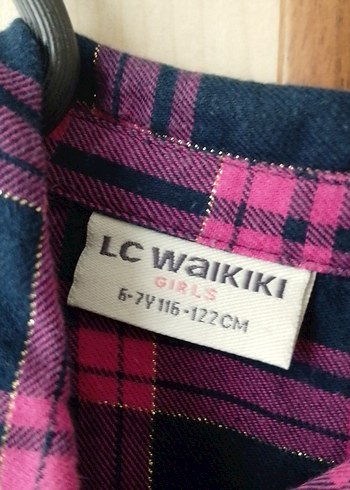 LC Waikiki Mor Kareli Uzun Kollu Kız Elbisesi