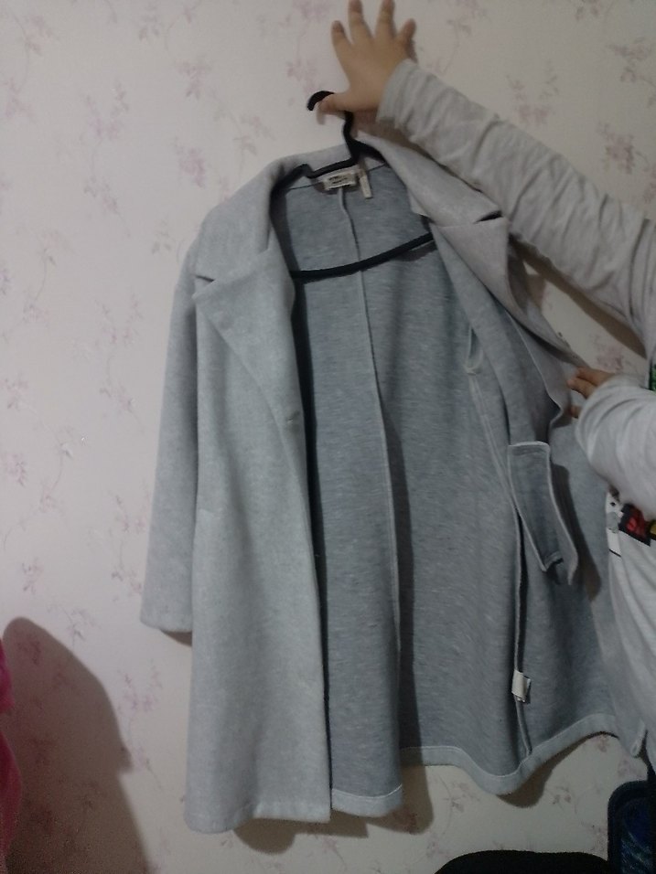 Gri Midi Çocuk Düğmeli Kaban - Görsel 3