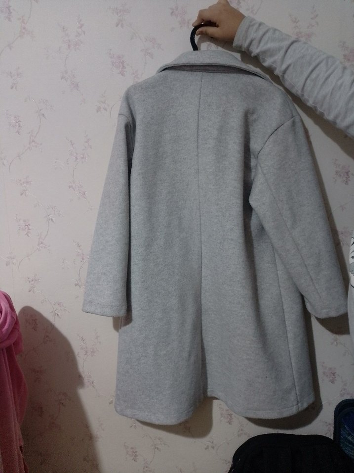 Gri Midi Çocuk Düğmeli Kaban - Görsel 2