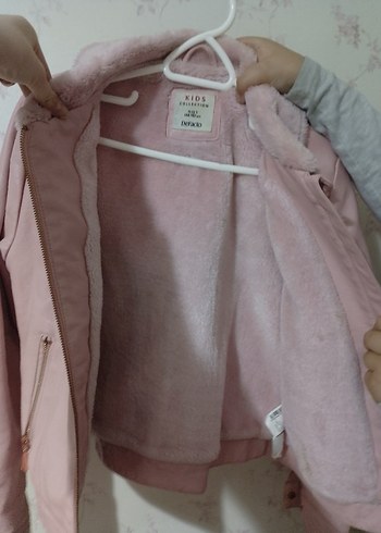 Pembe Deri Ceket, Kürklü Yaka, Günlük - Görsel 3