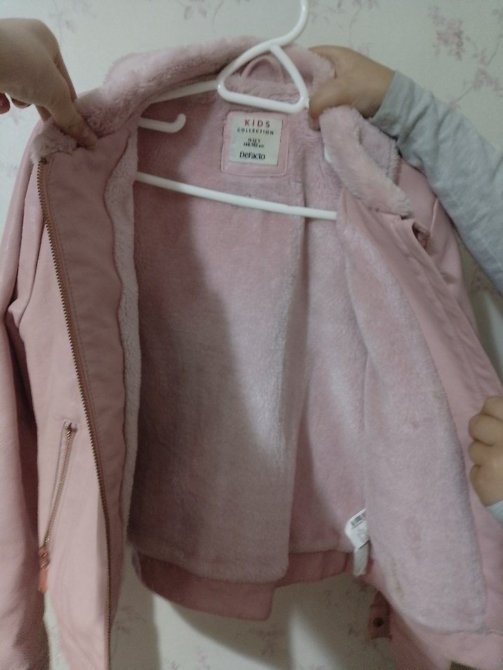 Pembe Deri Ceket, Kürklü Yaka, Günlük - Görsel 3