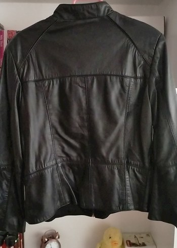 Siyah Deri Kadın Biker Ceket - Görsel 3