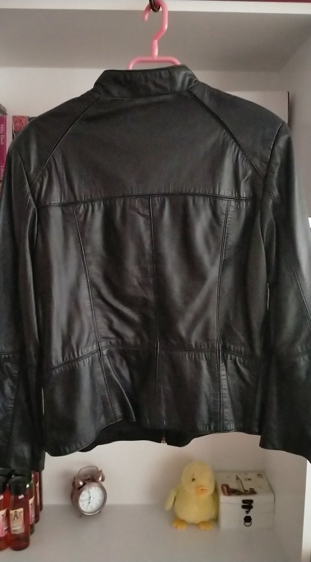 Siyah Deri Kadın Biker Ceket - Görsel 3