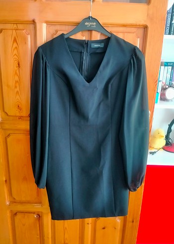 NG Style V Yaka Siyah Midi Kadın Elbise