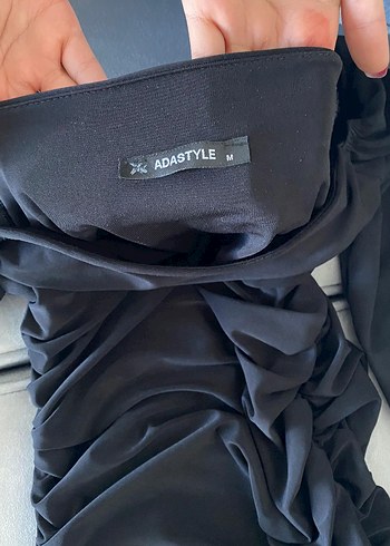 ADASTYLE Siyah Drapeli Uzun Kollu Kalem Elbise