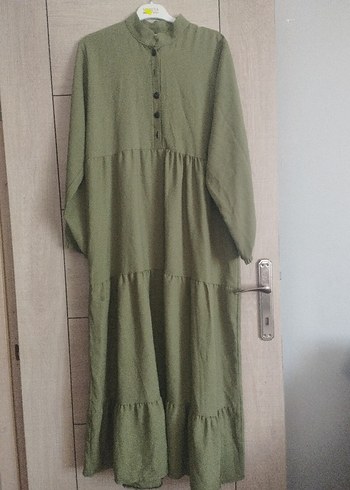 Diğer Diger Kadın Haki Keten Uzun Elbise