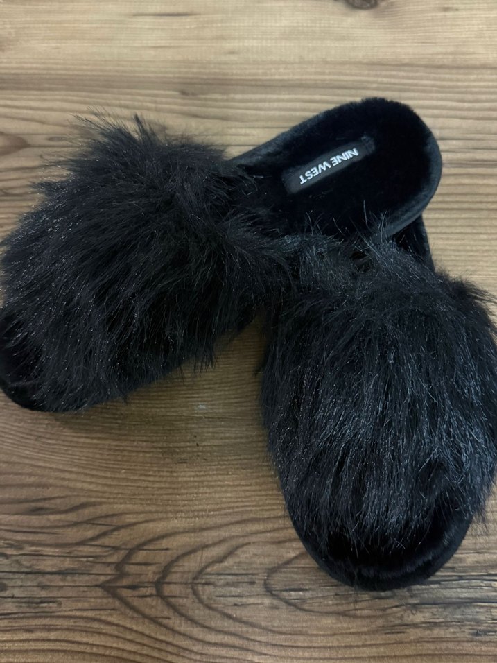 Siyah Kürklü Platform Topuklu Kadın Terlik - Görsel 4