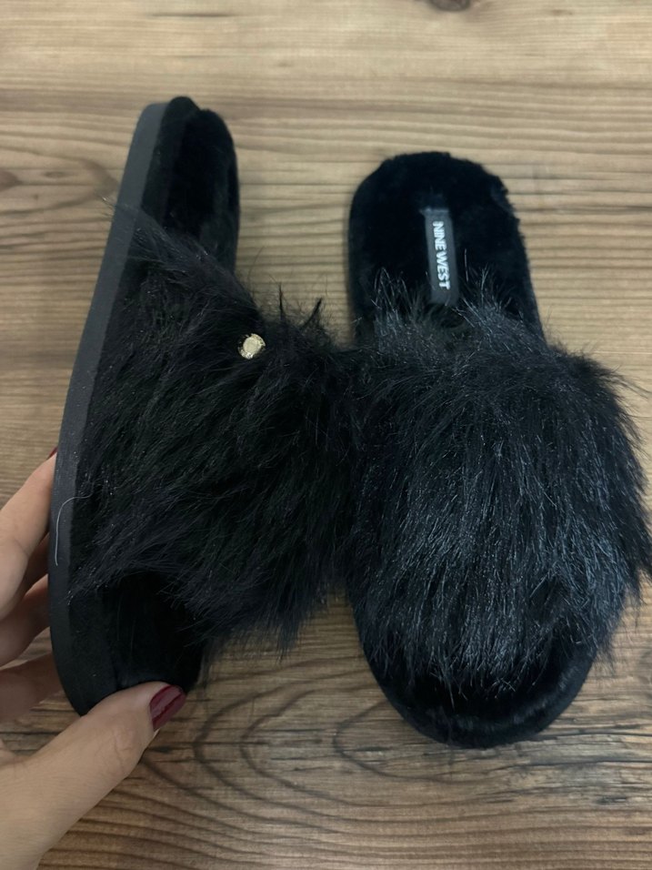 Siyah Kürklü Platform Topuklu Kadın Terlik - Görsel 3