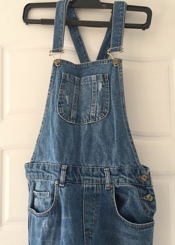 Kadın Mavi Denim Askılı Salopet - Görsel 2