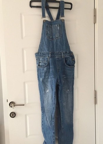 Kadın Mavi Denim Askılı Salopet - Görsel 4