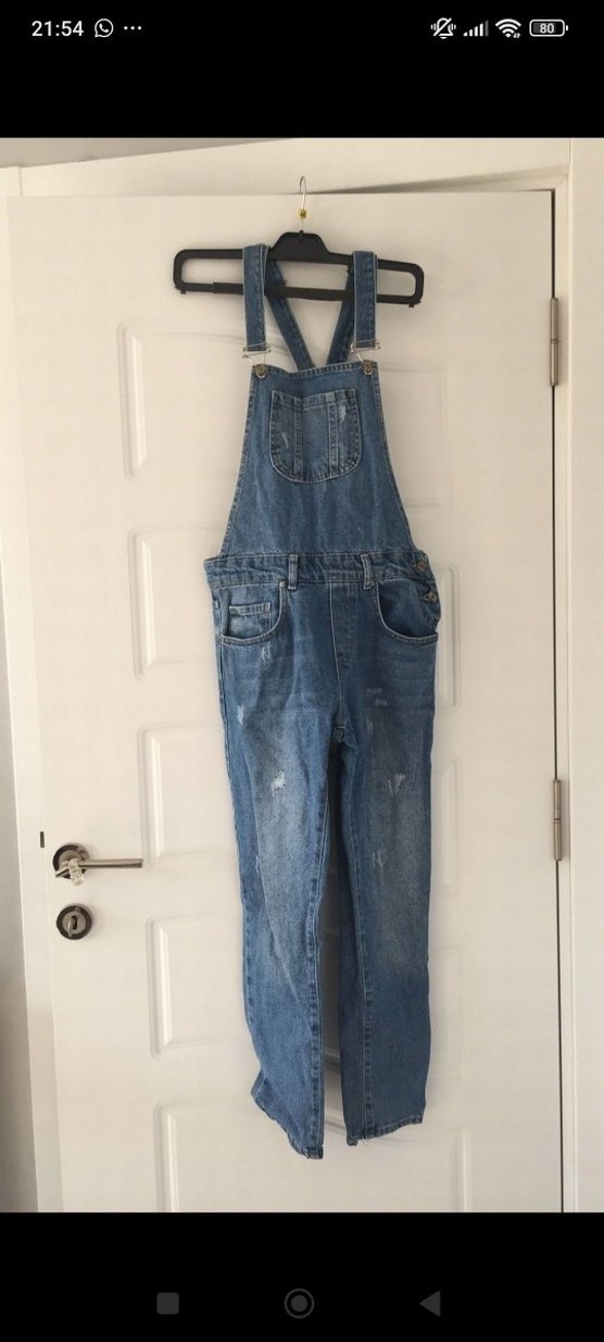 Kadın Mavi Denim Askılı Salopet - Görsel 4