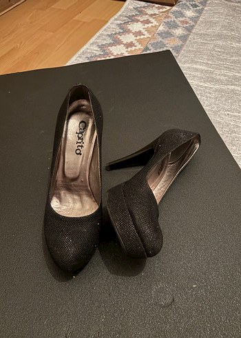 Siyah Platform Topuklu Parlak Yılan Desenli Kadın Ayakkabı - Görsel 4