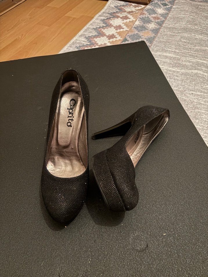 Siyah Platform Topuklu Parlak Yılan Desenli Kadın Ayakkabı - Görsel 4