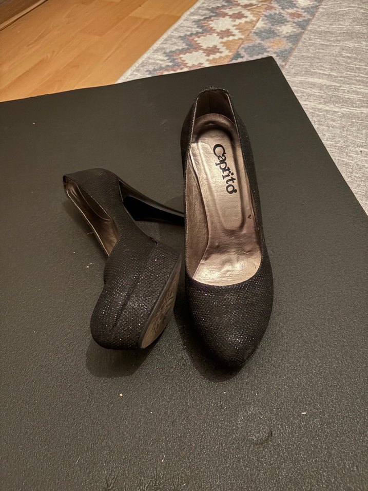 Siyah Platform Topuklu Parlak Yılan Desenli Kadın Ayakkabı - Görsel 3