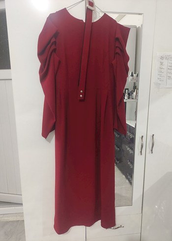 Bordo Drapeli Uzun Kadın Elbise