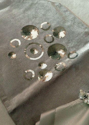 Boncuk Detaylı Gri masa ranner ve peçete seti - Görsel 2