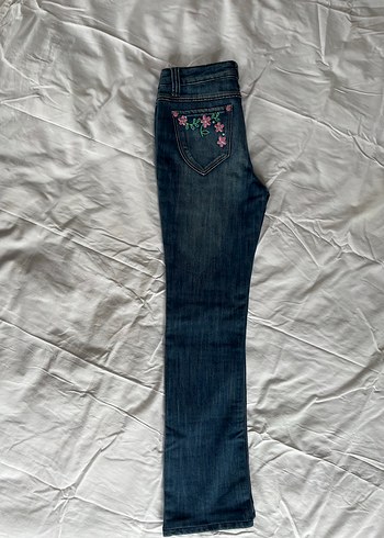 Düğmeli Lacivert Kadın Denim Pantolon - Görsel 2