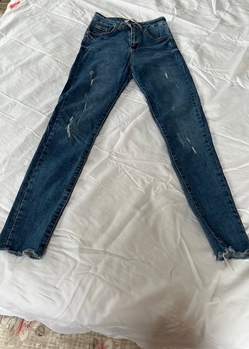 Kadın Mavi Denim Dar Kesim Midi Jean - Görsel 2