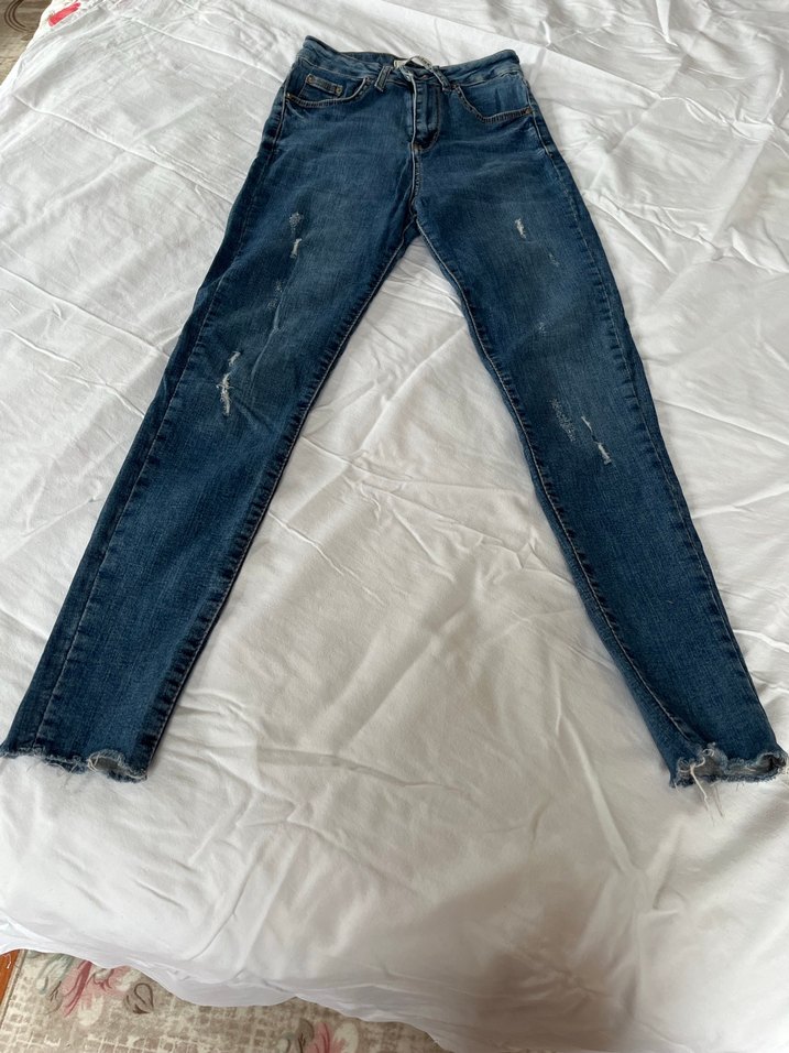 Kadın Mavi Denim Dar Kesim Midi Jean - Görsel 2