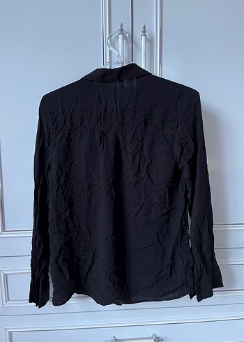 Düğmeli Siyah Keten Gömlek - Görsel 2