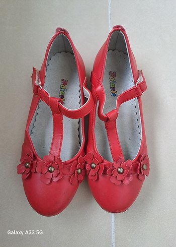 Kız Çocuk Kırmızı Çiçekli Tokalı Babet - Görsel 2