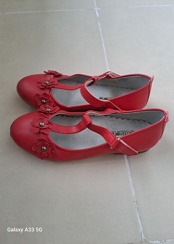 Kız Çocuk Kırmızı Çiçekli Tokalı Babet - Görsel 6