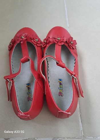 Kız Çocuk Kırmızı Çiçekli Tokalı Babet - Görsel 4