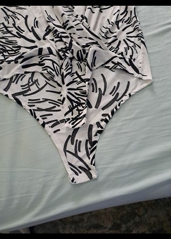 Gri Bağlama Desenli Drapeli Kadın Monokini - Görsel 3