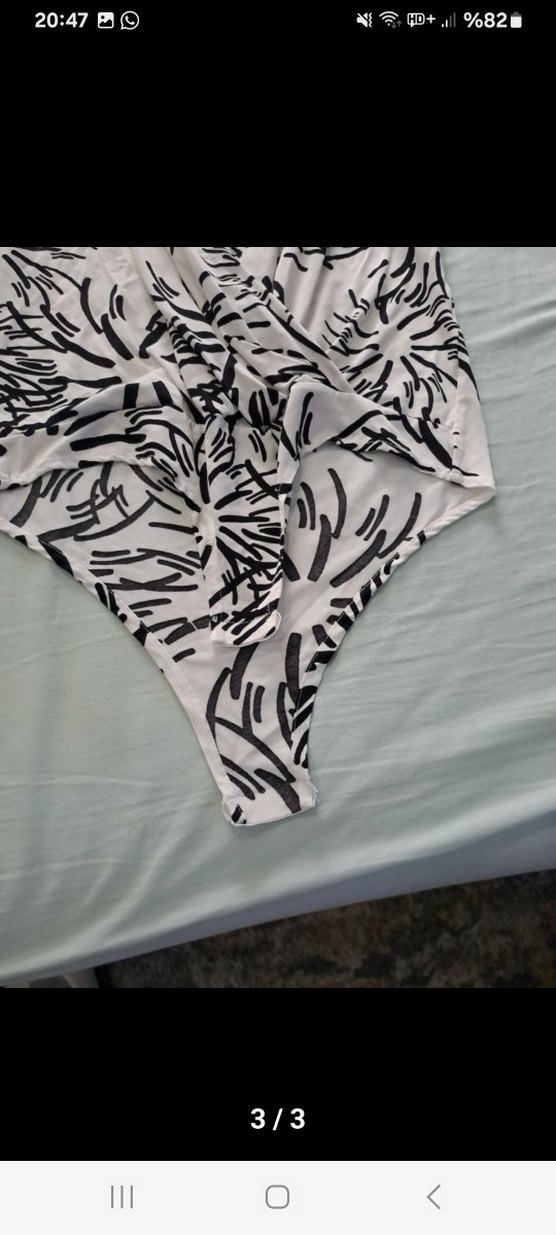 Gri Bağlama Desenli Drapeli Kadın Monokini - Görsel 3