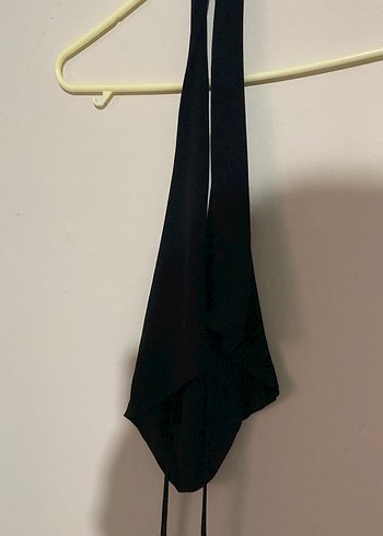 Diğer Siyah Halter Yaka Strappy Crop Top