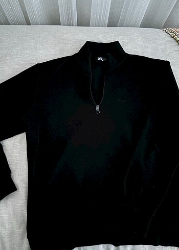 Erkek Siyah Fermuarlı Yüksek Yakalı Sweatshirt - Görsel 2