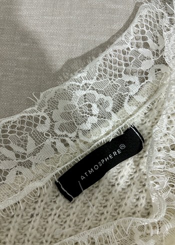 V Yaka Örgü Beyaz Kadın Kazak - Görsel 3