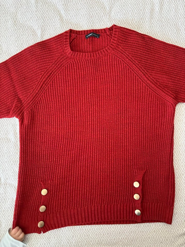 Düğmeli Kırmızı Kadın Triko Kazak - Görsel 2