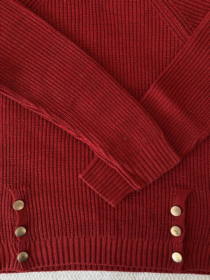 Düğmeli Kırmızı Kadın Triko Kazak - Görsel 5
