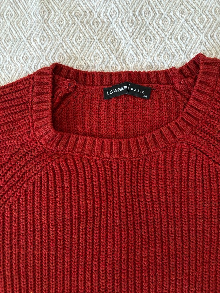 Düğmeli Kırmızı Kadın Triko Kazak - Görsel 4